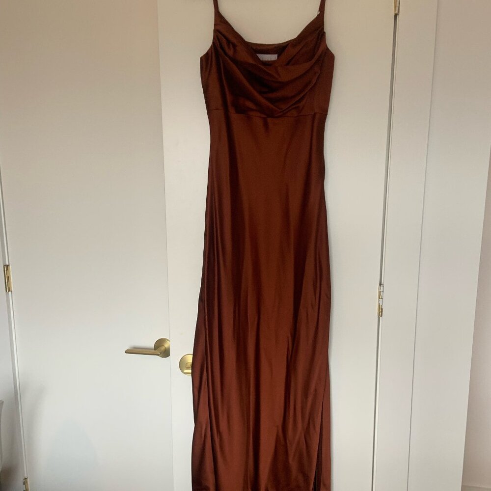 Revelry Maxi Rust Satin Bridesmaid Dress- like new